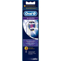 Oral-B 3D White replacement brush heads 2 pack box with Oral-B logo and brush head image