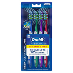 Oral-B CrissCross toothbrush for adults pack of four medium brushes assorted colors in retail blister pack buy 2 get 2 free