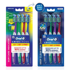 Oral-B CrissCross toothbrush for adults two medium bristle four pack gum care buy 2 get 2 free removes up to ninety percent germs