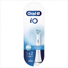 Oral-B iO replacement brush heads pack of 2 Ultimate Clean round brush heads in white retail packaging
