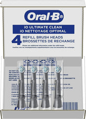 Pack of 4 Oral-B iO Series replacement brush heads. Compatible with iO electric toothbrushes and color coded rings