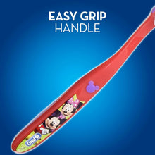 Red kids soft toothbrush handle with Mickey Mouse character prints