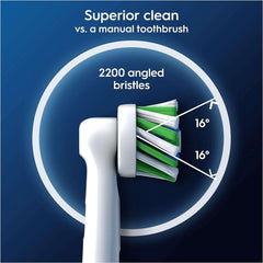 Close up of Oral-B Pro Cross Action replacement heads showing 2200 angled bristles at 16 degree angle