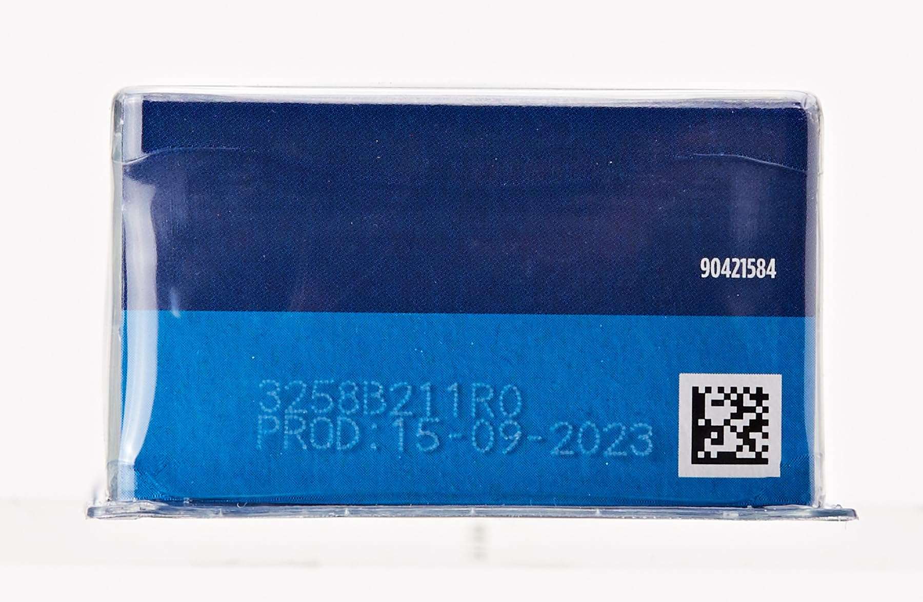 Oral-B Pro Cross Action replacement heads blue blister pack packaging back panel with QR code and production date
