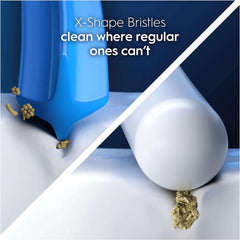 Oral-B Pro Cross Action replacement heads showing blue X shape bristles cleaning plaque between teeth