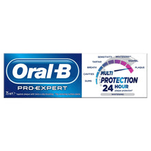 Whitening toothpaste box with Oral-B Pro-Expert branding and 24-hour multi-protection