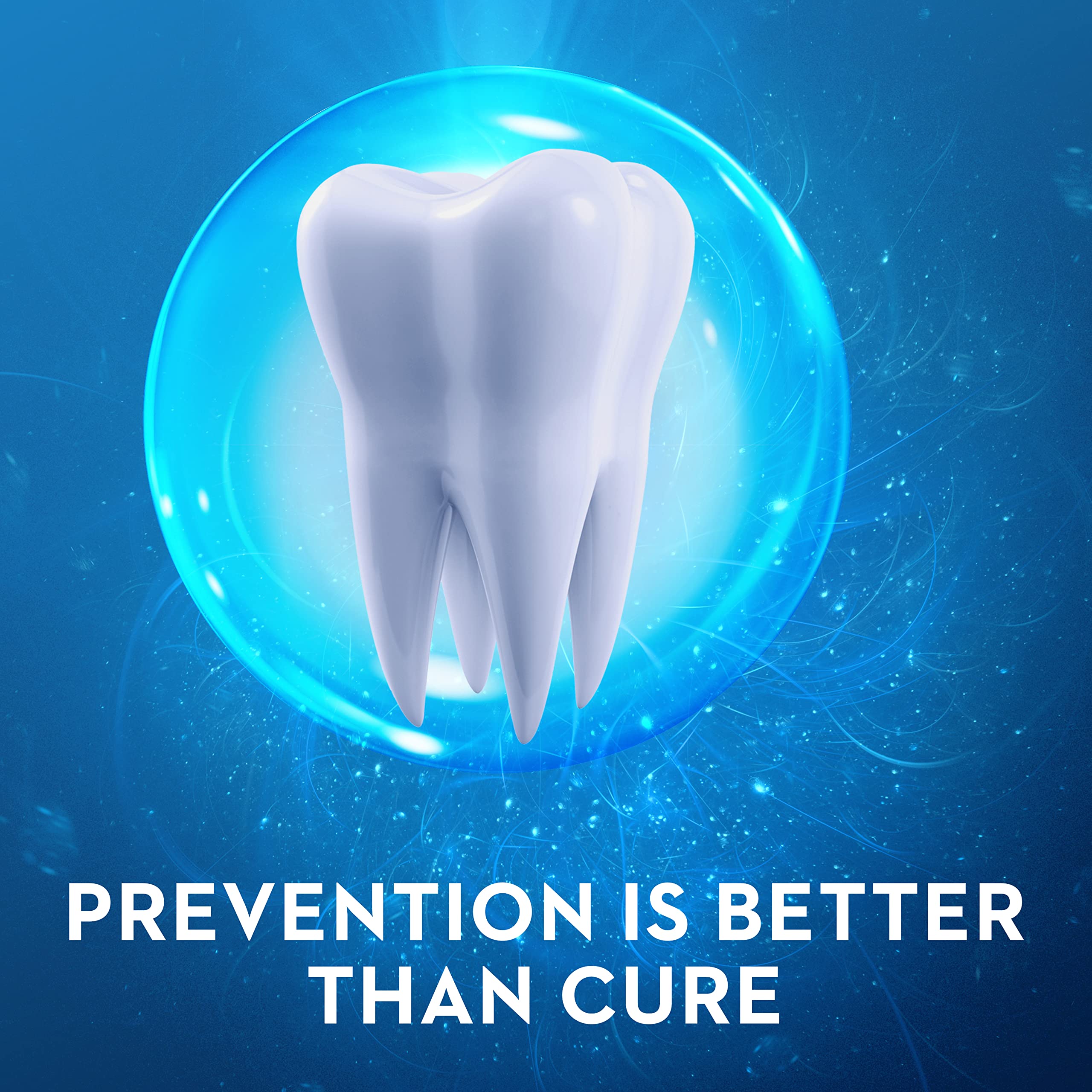 Oral-B Pro-Expert Whitening Toothpaste promotional image showing a glowing tooth inside a protective blue bubble