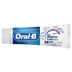 Tube of Oral-B Pro-Expert Whitening Toothpaste showing multi protection 24 hour enamel and plaque defense