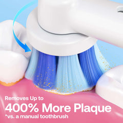 Bitvae electric toothbrush for adults with round blue bristles removing plaque from molar closeup