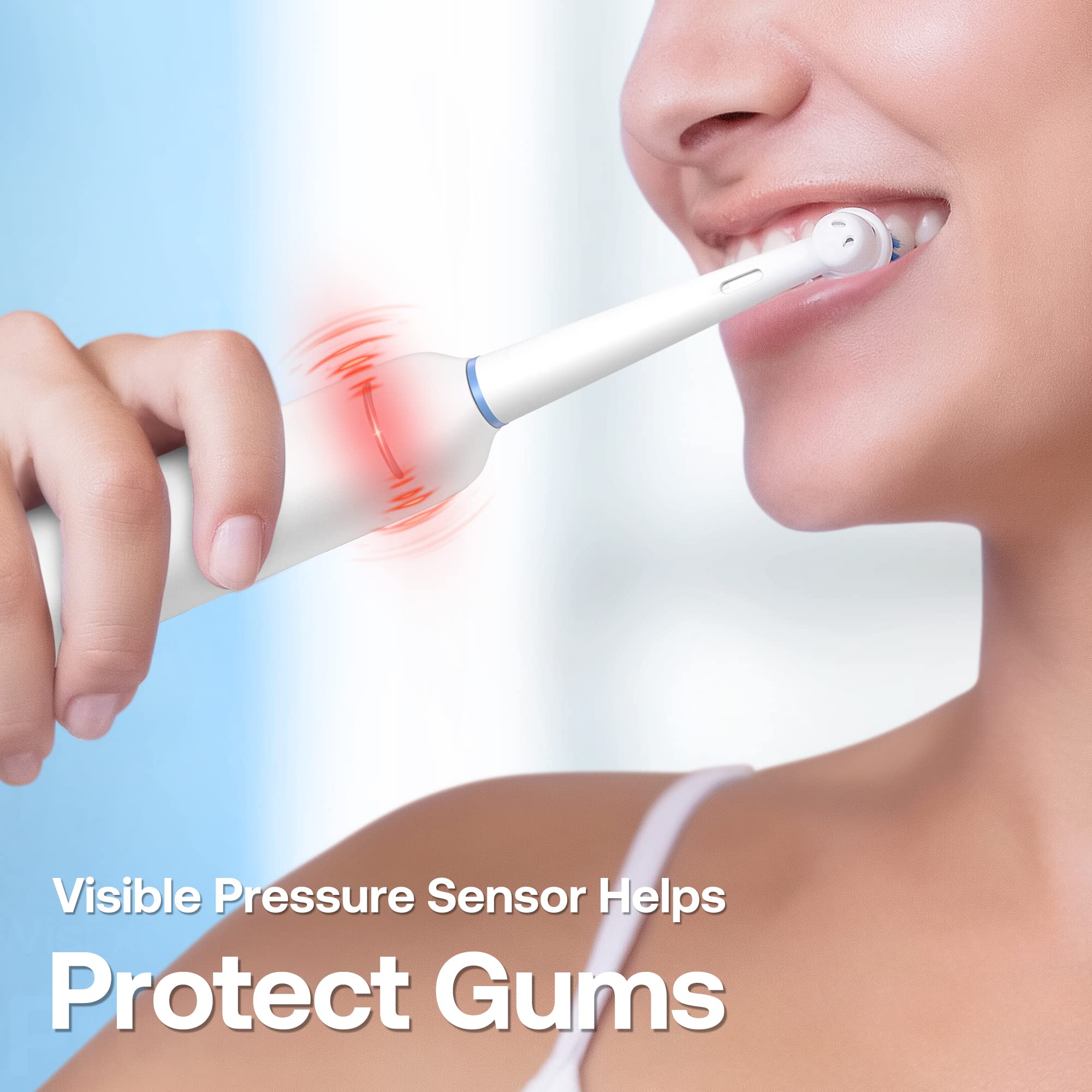 Bitvae electric toothbrush for adults with visible pressure sensor protecting gums white handle in mouth
