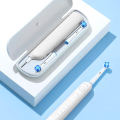 Bitvae white and blue electric toothbrush for adults with travel case two replacement brush heads and charging port