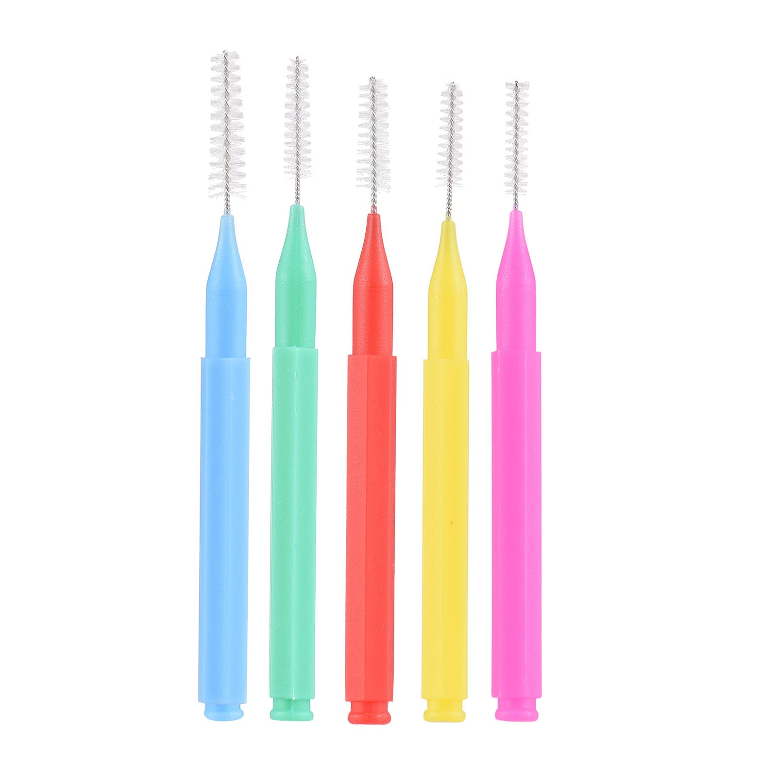 Eacam set of five colorful interdental brushes for braces with thin twisted wire bristles and plastic handles