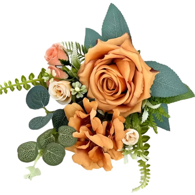 Huitich orange artificial flower decor with green leaves and peach rose accents for home decoration
