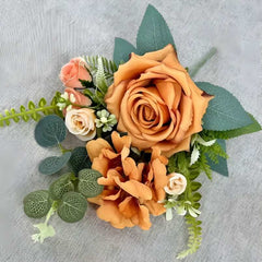 Huitich orange artificial flower decor with realistic orange roses and green leaves for home decoration