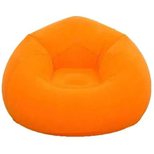 Orange inflatable bean bag lounge chair with contoured backrest.