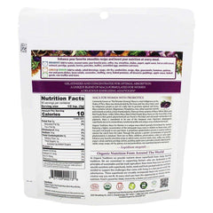 Organic Traditions white resealable pouch showing nutrition facts and label for maca powder for women with probiotics