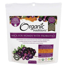 Maca supplement pouch with purple label and berry root artwork