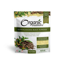 Ashwagandha root powder supplement pouch with Organic Traditions branding