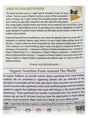 Organic Traditions sprouted organic flax seed powder label showing usage directions and benefits