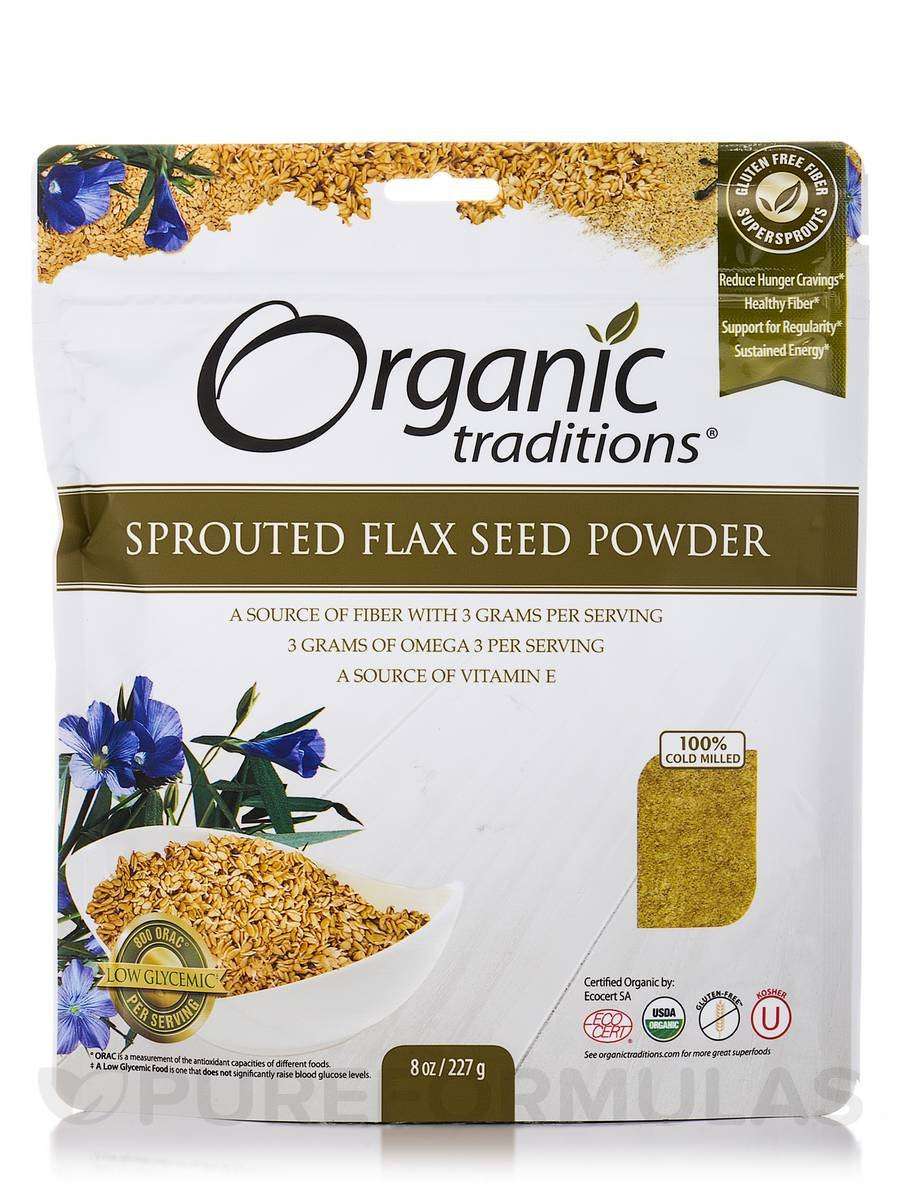 Organic Traditions sprouted organic flax seed powder pouch 8 oz high fiber source of omega 3