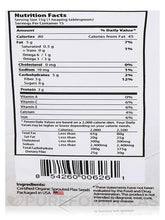 Nutrition Facts panel for sprouted flax seed powder with barcode at the bottom