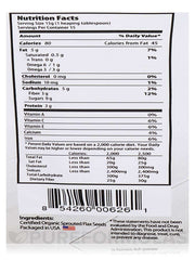 Organic Traditions organic flax seed powder nutrition facts label showing ingredients and barcode