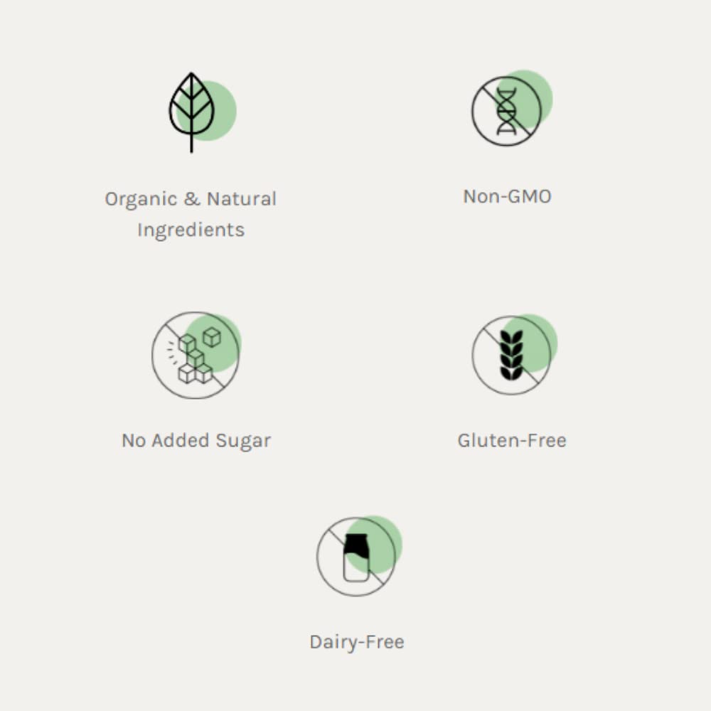 Organic Traditions organic spirulina powder icons for organic natural ingredients non GMO no added sugar gluten free dairy free