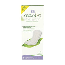 Panty liner box, 24-count light flow, white and green packaging