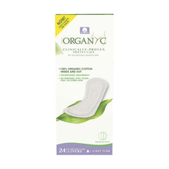 Organyc box of 24 organic cotton panty liners for light flow sensitive skin 100 percent cotton
