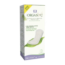 Panty liner box, side view, white and green packaging for 24 liners