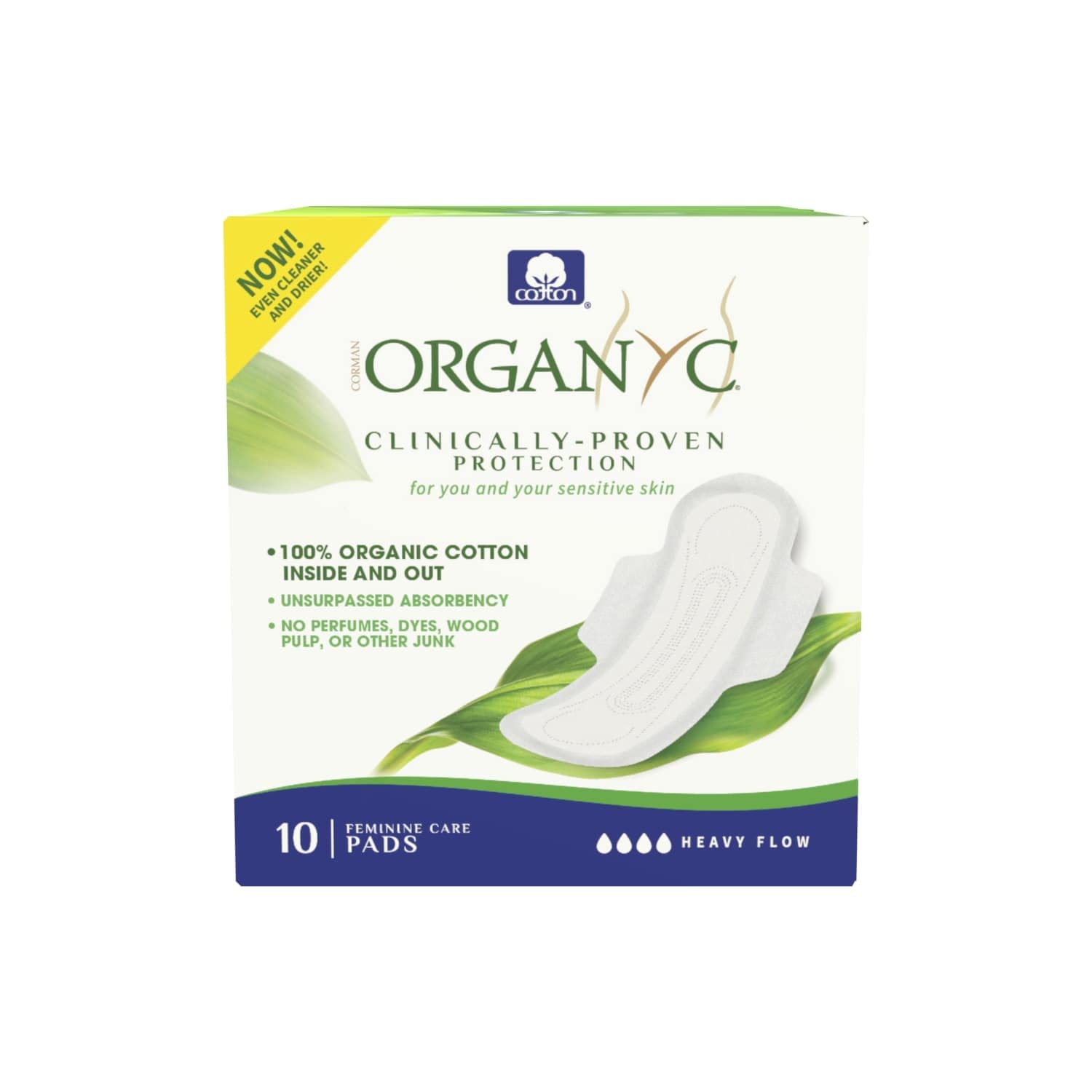 Organyc organic heavy flow night pads box of 10 100 percent organic cotton for sensitive skin