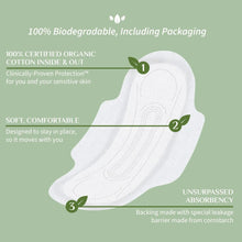 Organyc heavy flow night pad with wings, soft cotton-absorbent shape diagram