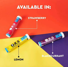 Oral rehydration salts tubes showing lemon and blackcurrant flavour options.