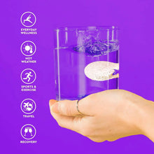 Hand pouring powdered oral rehydration salts into a clear glass.