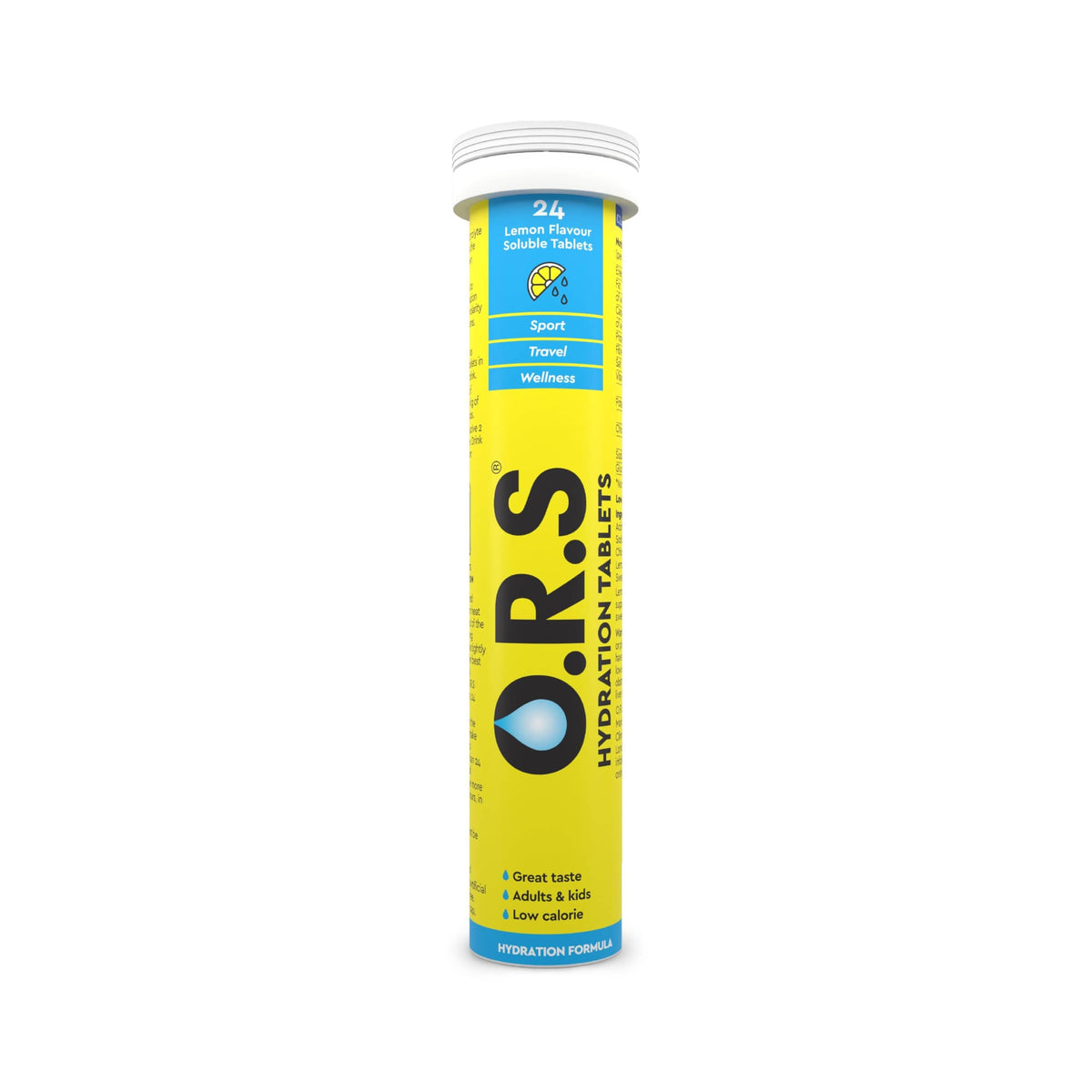 ORS hydration tablets lemon flavor effervescent tube 24 tablets for sport travel and wellness