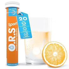 O.R.S Sport hydration tablets tube with electrolyte drink and orange slice