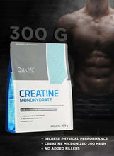 Creatine monohydrate supplement pouch with 300 g and performance claims