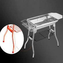 Outdoor barbecue grill with side accessory rack and foldable support legs