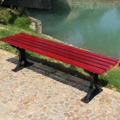 Huitich outdoor bench for parks with a sturdy wood seat and durable metal legs by a serene water edge