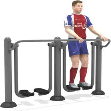 Double air walker fitness machine with two U-shaped pedal stations and side hand grips, gray