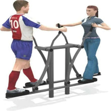 Double air skier fitness exerciser with gray frame and two handle bars, foot platforms