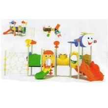 Kids outdoor playground playset with slide and climbing panels, colorful plastic