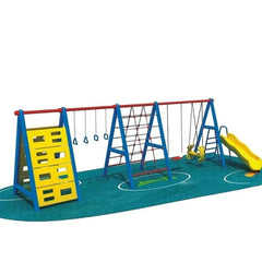 Huitich outdoor playset with slide and swing featuring climbing wall and rope ladder on playground turf