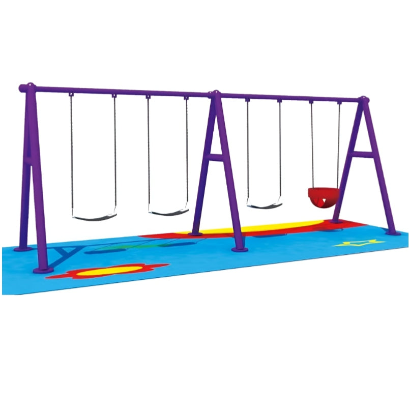 Huitich outdoor swing set for kids with purple frame and multiple swings on colorful play mat