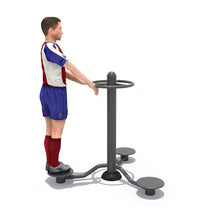 Outdoor standing triple twister fitness core trainer with three circular platforms