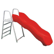 Outdoor wave slide with red slide and two white ladder frames