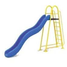 Outdoor wave playground slide with yellow ladder and blue slide ramp