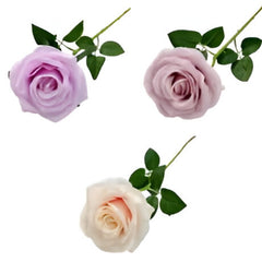 Huitich pack of 3 artificial flowers with purple, pink, and white rose blossoms and green leaves