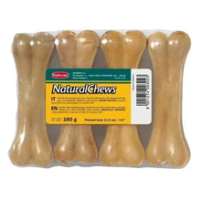 Pack of natural dog chew bones, four pressed 11.5 cm bones in clear wrapper