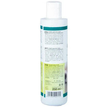 Shampoo bottle back label with ingredients and 250 ml